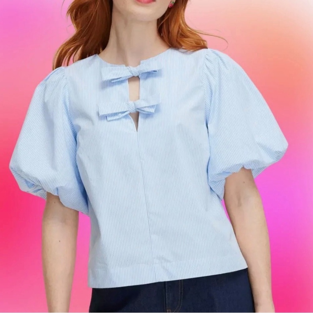 Kate Spade Sky Blue Puff Sleeve Top